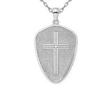 14K White Gold Cross Shield with Joshua 1:9 On Reverse Pendant Necklace with Chain 